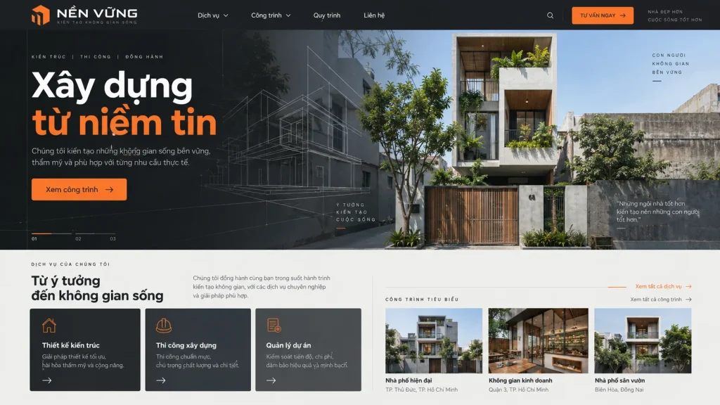 Mẫu website công ty xây dựng – Dịch vụ và công trình
