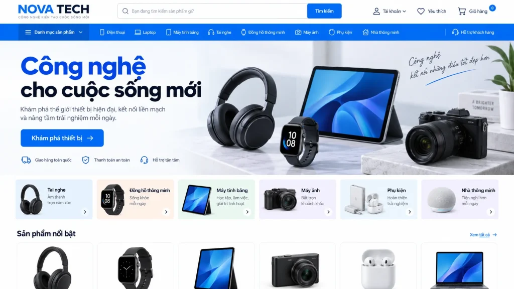 Mẫu website cửa hàng điện tử – Danh mục thiết bị