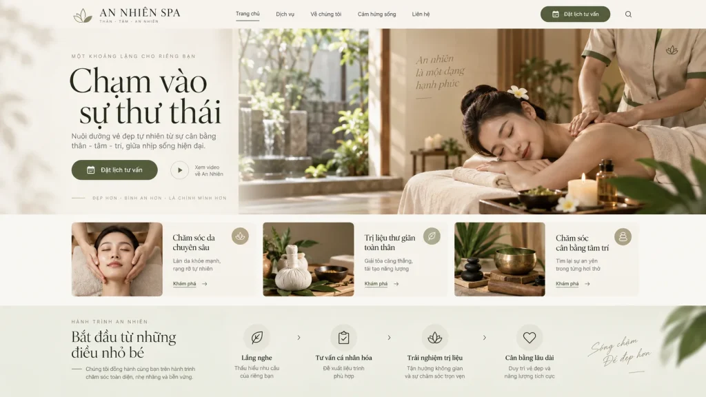Mẫu website spa – Trang chủ dịch vụ và đặt lịch