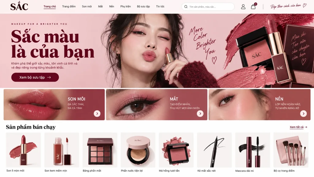 Mẫu website mỹ phẩm trang điểm – Bộ sưu tập sắc màu