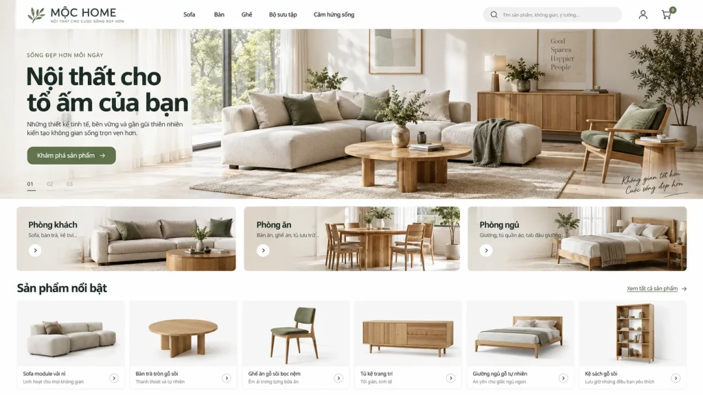 Mẫu website showroom nội thất – Danh mục sản phẩm