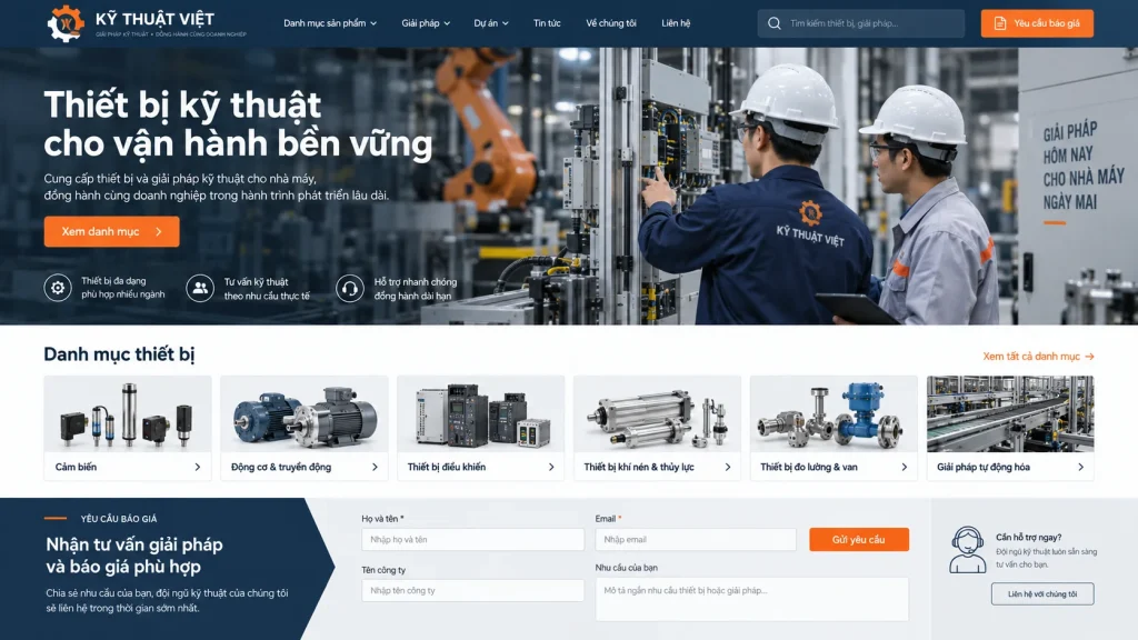 Mẫu website thiết bị kỹ thuật công nghiệp – Yêu cầu báo giá
