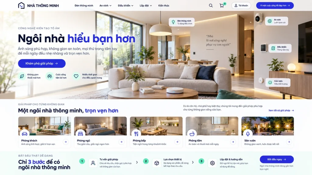 Mẫu website nhà thông minh – Giải pháp theo không gian